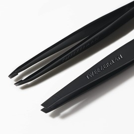 TWEEZERMAN Stainless Steel Tweezers with Hand-Finished Angled Tip for Hair Plucking, Matte Black
