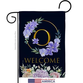 Welcome O Initial Garden Flags Pack Monogram Floral Sunflower Tulip Rose Orchid Lilies Season Springtime Flower Wreath Support Our Troops Small Gift Yard House Banner 13 X 18.5