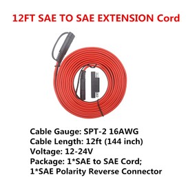 Cable de extensión de conector SAE de 12 pies, cable de carga de batería de 12 V-24 V con tapa antipolvo, enchufe de desconexión rápida de 2 pines, conexión CC para paneles solares de remolque de