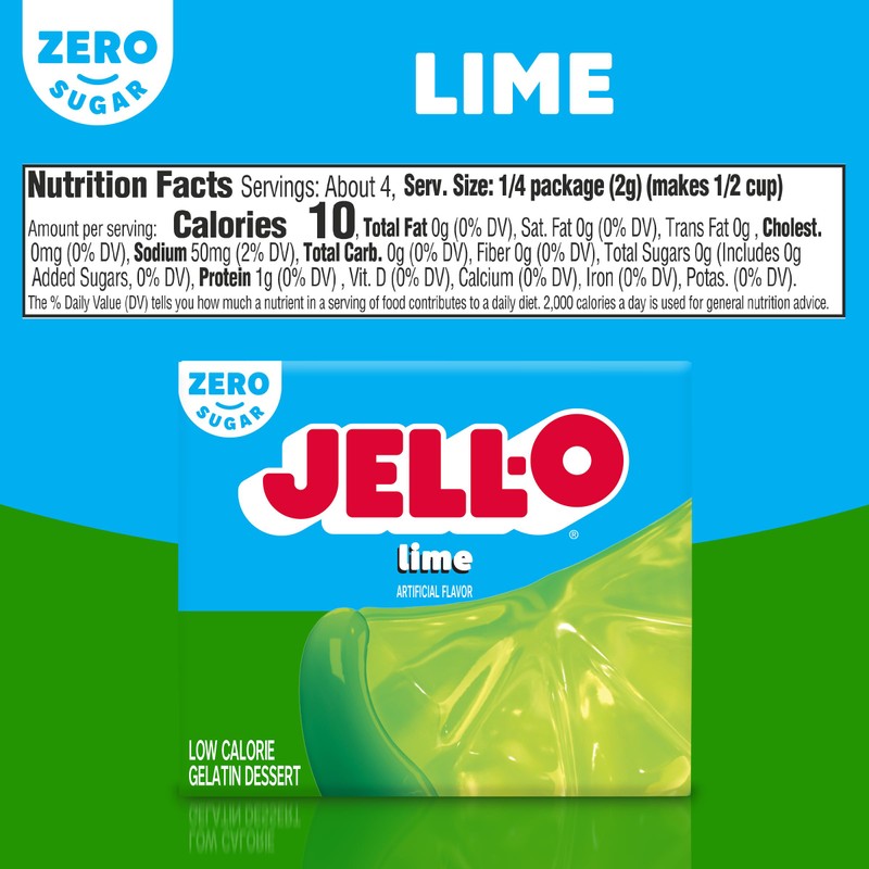 Jell-O Lime Artificially Flavored Zero Sugar Low Calorie Gelatin Dessert