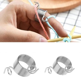 Pwshymi Set of 2 Stainless Steel Coiled Knitting Thimble Guide Finger Rings - Perfect Knitting Crafts Tool Accessories