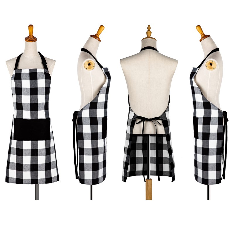 Jubatus 1 Pack Buffalo Check Apron with 2 Pockets Adjustable