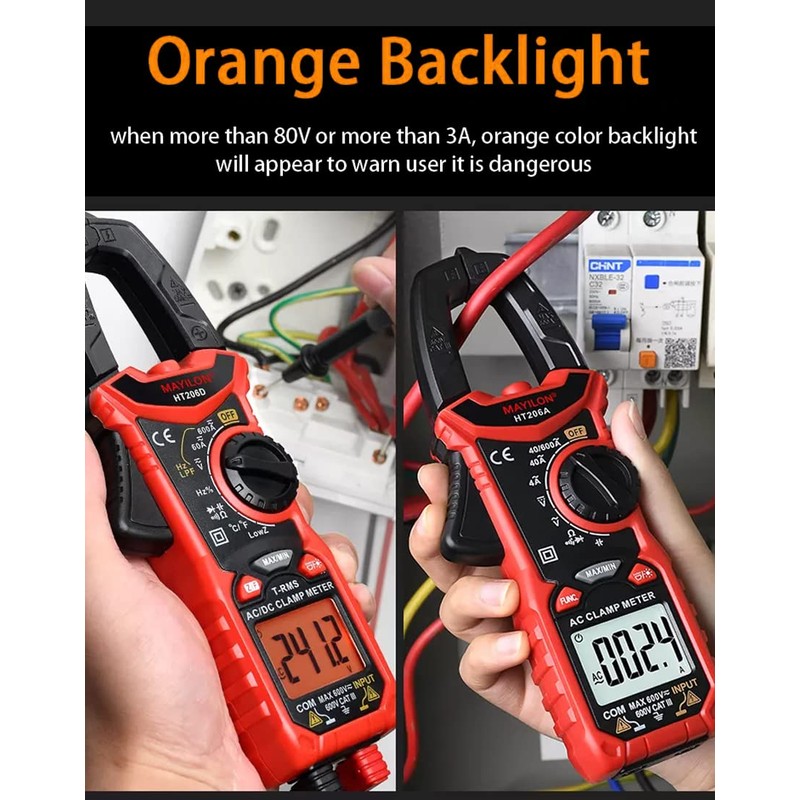 HT206D Current Clamp, True RMS Clamp Multimeter with Temperature and