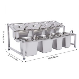 HAPPCUCOE 2-Tier Expandable Spice Rack,Stainless Steel Kitchen Spice Rack Organizer with Lid,13.8"-23.6" Adjustable,with 4 1/6 Pans 4 1/9 Pan 8 Ladles,Silver
