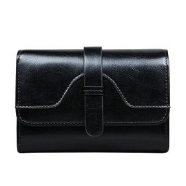 VINEY Women's Trifold Wallet, Cowhide Leather, Coin Purse, Short Wallet, Large Capacity, Genuine Leather, Popular, Compact, Small, Card Slot, Cute, Mini Wallet, Lightweight, Stylish, Cute, Black