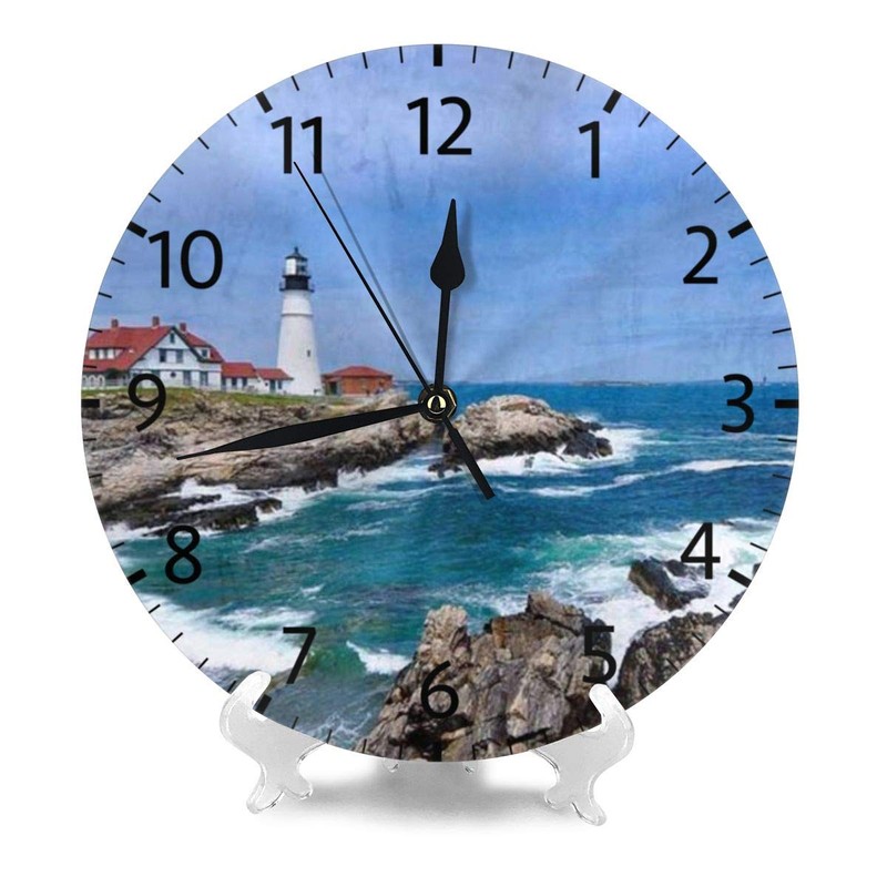 Mount Hour Home Decor Lighthouse Round Wall Clock Acrylic Silent