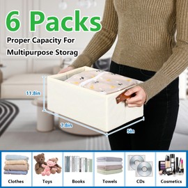 Bidtakay Small Storage Bins for Organizing Collapsible Bins for Shelves 6-Pack Hard Sided Closet Bins Cube Storage Baskets for Cabinet Pantry Organizer Bins for Toy Organization and Storage - Ivory