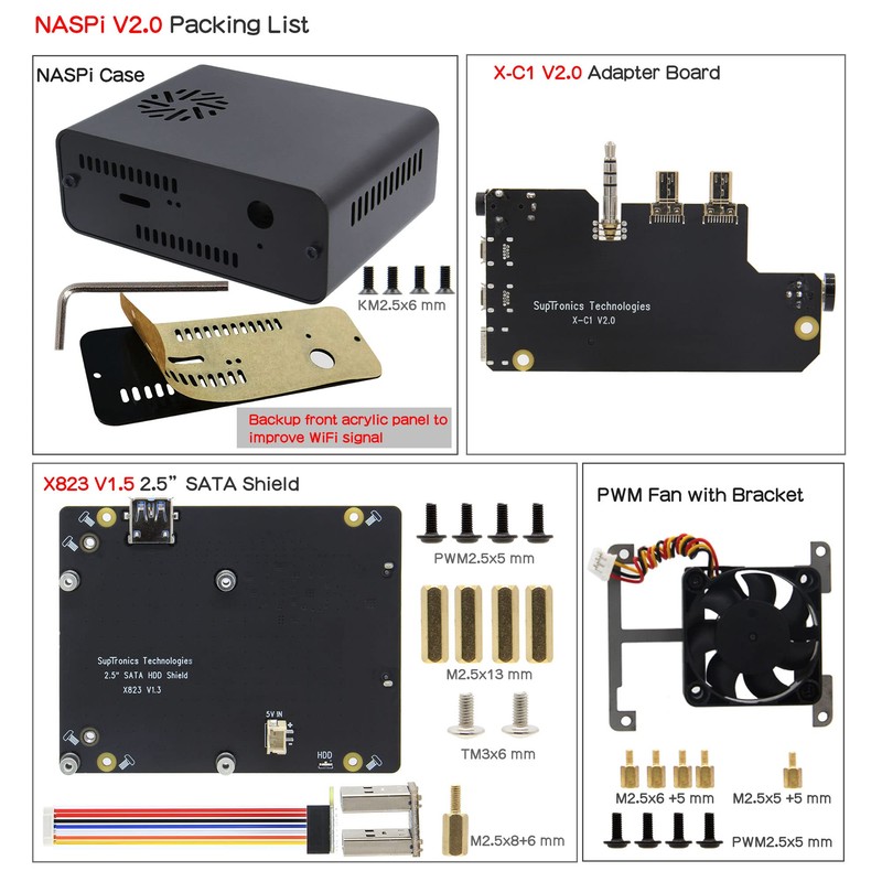 Geekworm NASPi V2.0 2.5 pulgadas SATA HDD/SSD NAS Kit de