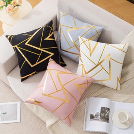 Jayusaror Cushion Cover, 40 x 40 cm, Black Velvet Sofa Cushion, Geometric Golden Decorative Cushion, Soft Autumn Cushion Cover, Modern Decorative Cushion Cover for Sofa, Bedroom, Living Room, Set of 2