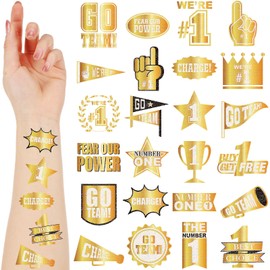 Landhoow 240 Pcs Team Spirit Tattoos Temporary Glitter Go Team Tattoos Football Temporary Stickers Party Costume Accessory for School Spirit Supplies (Golden)