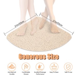 Lurowo Corner Shower Mat, Non Slip Loofah Shower Mat Anti Mould, Quadrant Bath Mat with Drain, Safety Mat for Shower 53 * 53cm (Beige)