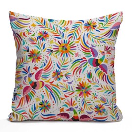 Tomda Mexican Floral Decorations Cushion Cover Ethnic Art Birds and Paisley Flowers Farmhouse Decor Throw Pillow Cases Pillow Cover 45x45cm 18x18 Inch Home Decoration