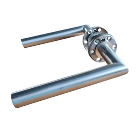Lever Handle, 19mm Approved Bolt Through Lever Handle on Rose, Satin Stainless Steel (SSS), Set (Pair), inc fixings, Mitred