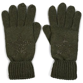 styleBREAKER warm gloves with rhinestone rivet star applique and double cuff, knit gloves, women 09010008, color:Olive