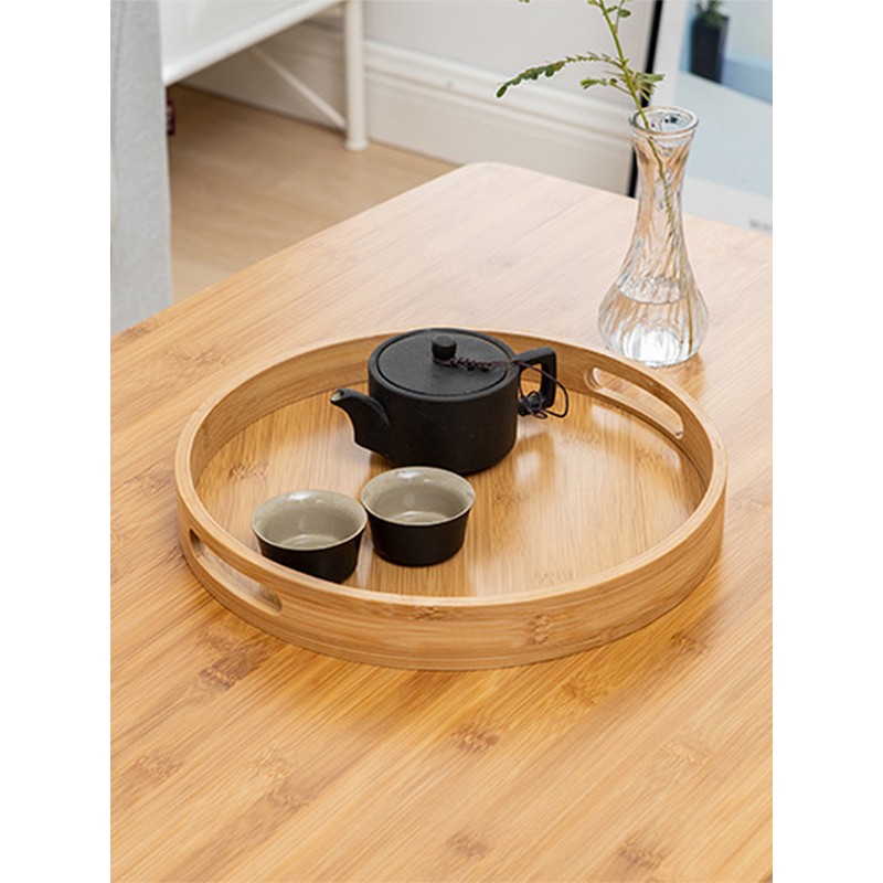 Serving Tray Bamboo Wood Color Round Tray For Water Tea