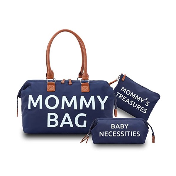 Mommy Bag, Hospital Bags for Labor and Delivery, Baby Diaper Tote, 3 Piece, 15.7" x 8" x 10.6", Navy Blue, Nylon, Mom Essentials Duffle, Maternity Must Haves, Mommybag, Mama Weekender Kit | Houseables