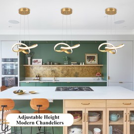 Mccokaige Modern LED Chandelier Contemporary Pendant Lighting Ring Light Fixture Gold with 4500K and 59in Height Adjustable Hanging Lamp for Kitchen Island Hallway Foyer Closet Corridor