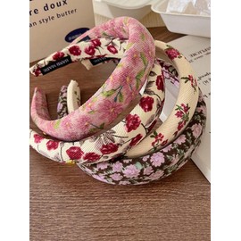 AIBFRID Trendy Headbands for Women, 4-Pack Vintage Floral Fabric Head Bands, Wide Soft Padded Boho Hair Accessories, Retro Style for Women & Girls, Ideal Gift