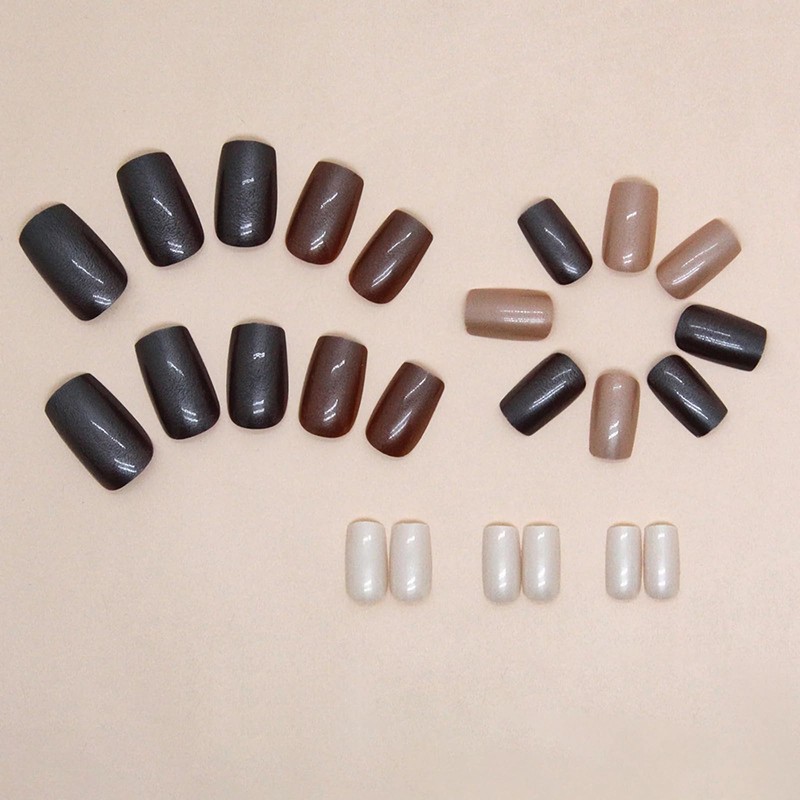 MERVF Medium Press on Nails Square Fake Nails Brown Squoval