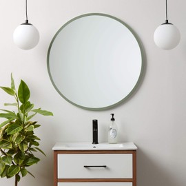 Better Bevel 18” x 18” Sage Green Rubber Framed Mirror | Round Bathroom Wall Mirror