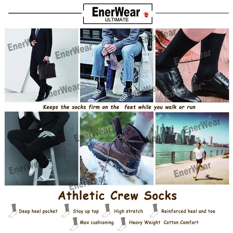 EnerWear 10P Pack Men's Cotton Moisture Wicking Heavy Cushion Crew