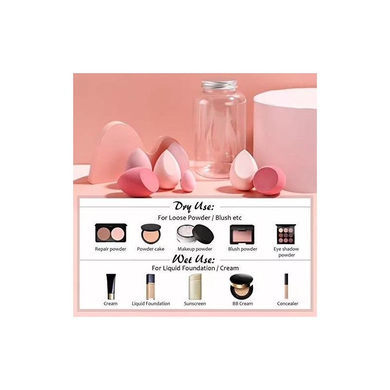BS-Mall Esponjas Para Aplicar Maquillaje Suaves Color Rosa 7 Pzas