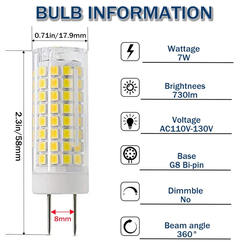 PIPIZHU G8 Light Bulbs 7W, 75W G8 Halogen Bulb Replacement,