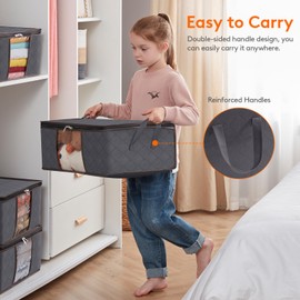 Lifewit 35 L Storage Bags, Pack of 8, Storage Boxes with Lid, Large Clothes Storage, Moving Boxes, Foldable Storage Boxes for Duvets, Clothes, for Under the Bed, Wardrobe, Grey
