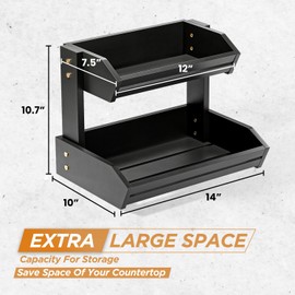 HOLANA Acacia 2 Tier Fruit Basket for Kitchen Counter Organizer – Wooden Fruit Bowl for Kitchen Counter Storage, Wooden Basket for Vegetable & Produce Storage, Snack Organizer for Countertop (Black)