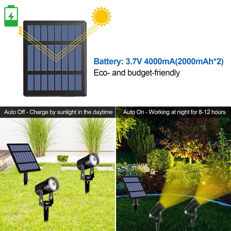 T-SUN 2W Solar Spotlights, LED Solar Powered Landscape Lights Outdoor