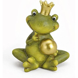 TEMPELWELT Decorative Garden Figure Frog Prince Frog 15 cm, Ceramic Green with Gold Ball Golden, Funny Figurine Fairy Tale Frog, Garden Decoration Pond Decoration