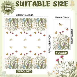 gisgfim 200Pcs Floral Paper Napkins Spring Wildflower Guest Napkins Retro Floral Disposable Hand Napkins for Bathroom Kitchen Dinner Party Bridal Baby Shower Decorative Towel Table Decor