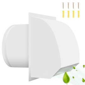 8 Inch Hooded Wall Vent with Screen& Damper,Arc-Shaped Wall Exhaust Vent Cover Cap Suit for Residential Housing,Kitchen Rangeand Outside Air Exhaust,White
