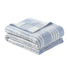 CREVENT 76x102cm Cozy Soft Warm Chenille Baby Blanket for Girls Boys, Newborn Essentials for Infant, Baby Shower - Blue Check