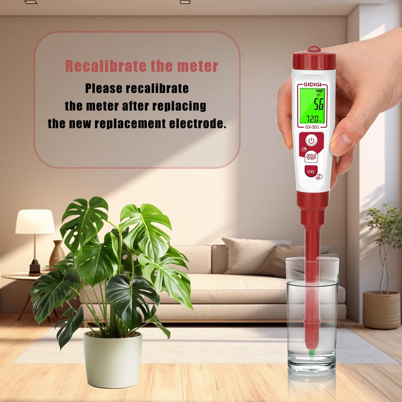 GIDIGI Soil pH Meter Replaceable Probe,Red pH Replacement Electrode with