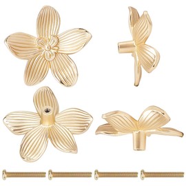 CREATCABIN 6 Sets Gold Flower Drawer Knobs Cabinet Knobs Dresser Knobs Alloy Drawer Pulls Handles Single Hole Hardware Handle with Screw for Kitchen Furniture Cupboard Wardrobe Door Pulls 2.2x2.3Inch