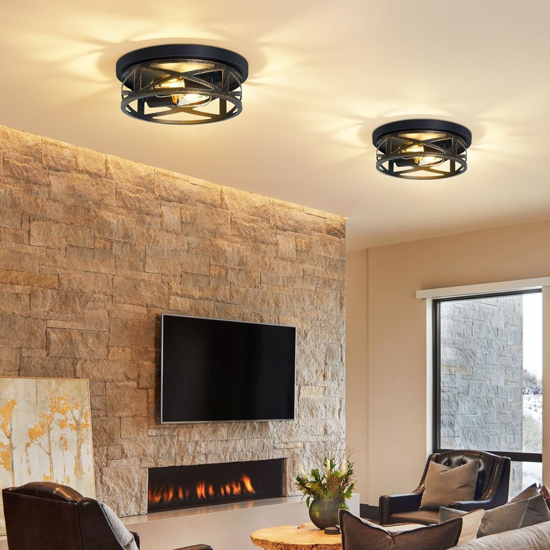 ZHU YAN Farmhouse Light Fixtures,2 Pack Flush Mount Ceiling Light,Rustic