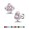 Suplight 925 Sterling Silver October Birthstone Earrings Pink Tourmaline CZ Gemstone Earring Womens Cute Love Knot Stud Earings Valentines Jewellery for Women Teen Girls