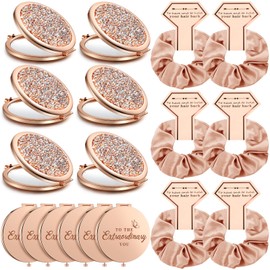12 Pcs Metal Compact Mirrors and Rose Gold Scrunchies Set Bridesmaids Wedding Gift for Bridal Shower Proposal Favors Christmas Party Gifts