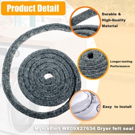 MynixPart Upgraded 3pcs WE09X20441 WE09X27634 Dryer Felt Seal Compatible with GE 7GTD58EBSV1WS PTD90EBPT2RS - Replaces WE09M0015 WE09X20441 WE9M15 GE Dryer Felt Seal