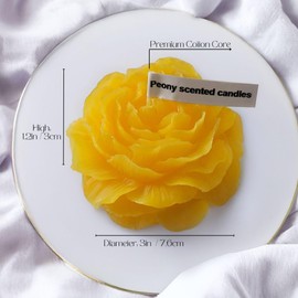 Peony Flower Shaped Candle with Scent, Soy Wax Blend Aromatherapy Candle, Gift Candle, Gifts for Women, Candles for spa, Stress Relief, Meditation, Wedding, Home Decor, Relaxing Atmosphere, (Yellow)