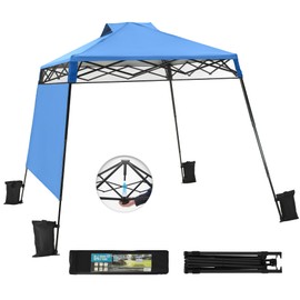 Canopy Tent 8x8 ft One Person Set Up Pop Up Beach Tent, Outdoor Canopies Shelter Heavy Duty Slant Legs with 1 Sidewall & 4 Sandbags, 1 Roller Bag & Storage Bag, 8 Stakes & 4 Guy Ropes UPF50+, Blue