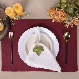 Red Place Mats Set of 4 Reversible Dinner Cloth Fine Ribbed Cotton Kitchen Dining Table Placemats for Party Decorations 48x33 cm