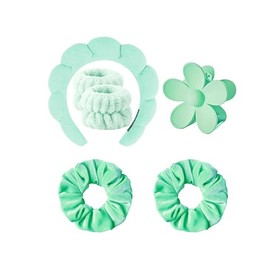 Pezlun Spa Headband Set Washing and makeup sponge hair hoop suit bath towel cloth for cleaning the face or bath beam. (Green, Average code)