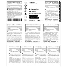 Astragalus 1400 mg. 180 vegane Kapseln für eine 6-monatige Behandlung. Natürlicher Astragalus-Extrakt mit 7% Polysacchariden. Hergestellt von HIVITAL