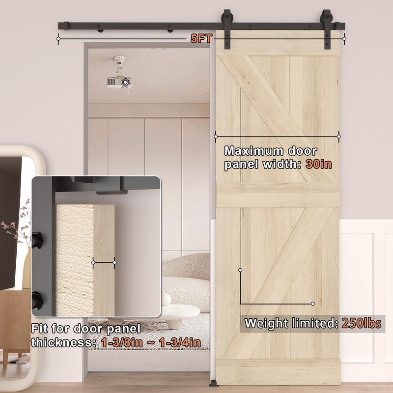 Dondelight Barn Door Hardware Kit 5FT, Heavy Duty Modular Sliding