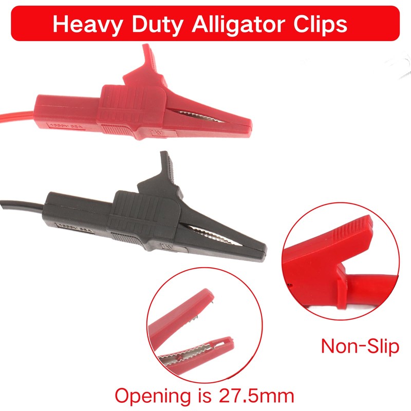 2PCS Heavy Duty Alligator Clips Test Leads, 18AWG Multimeter Alligator