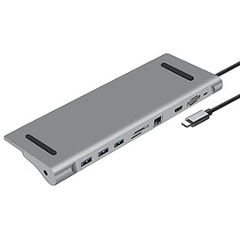 HEDEN USB-C Hub, 10 HDMI Ports, 4K/60Hz, RJ45 1000MP, VGA 3 x USB 3.0, USB-C Charge 100W Lec Micro SD/SD, Jack 3.5