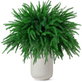 Flasoo 20 Pcs Artificial Christmas Norfolk Pine Stems, 18" Real Touch Norfolk Pine Branches, Greenery Stems for Christmas Home Decorations