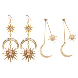 2/3/4 Pairs Sun Moon Starburst Dangle Earrings Acupressure Earrings Acupressure Clip on Earrings for Women Men Non Piercing Acupressure Acupoint Earrings Ear Clips Jewelry for Women